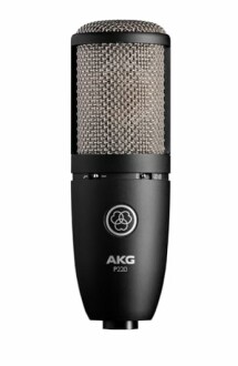 AKG P220 studio microphone with black and silver design.