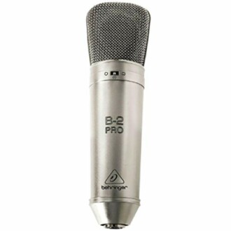 Behringer B-2 Pro condenser microphone in silver.